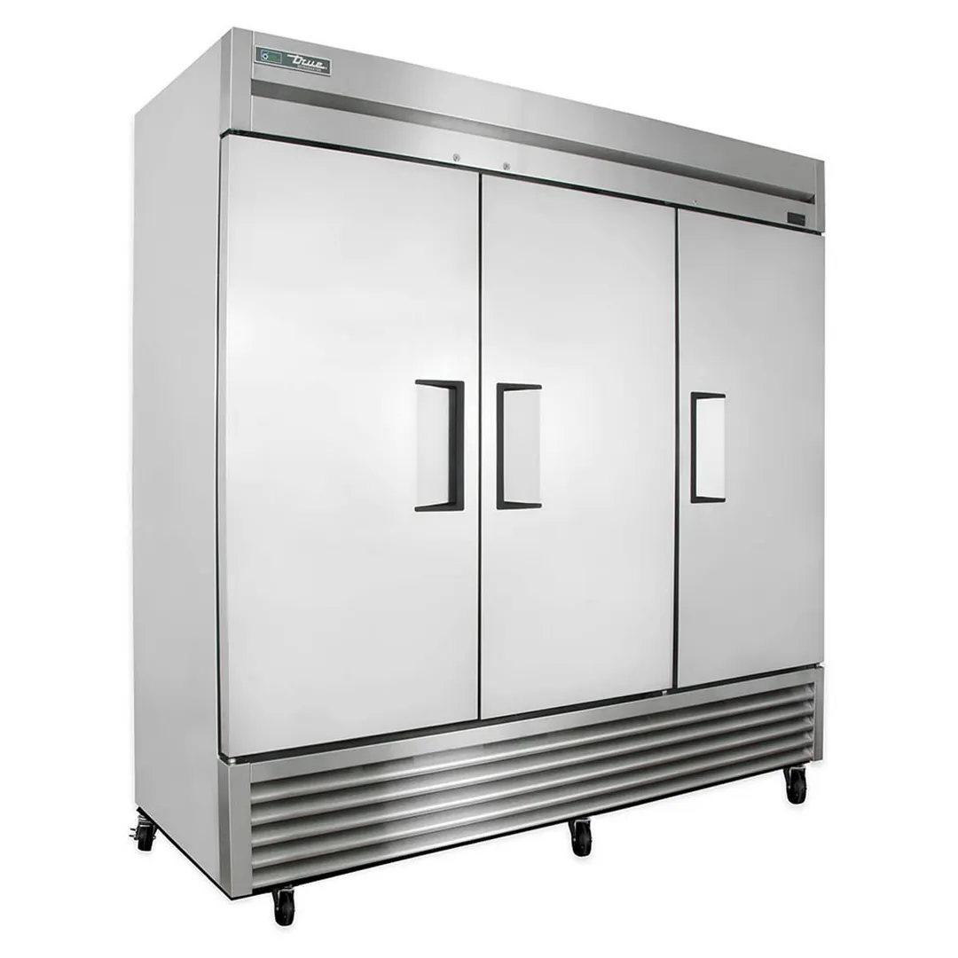True T-72-HC 78" 3-Section Reach-In Refrigerator w/ 3 Solid Doors, Bottom Mount, Stainless Steel Front-Aluminum Sides