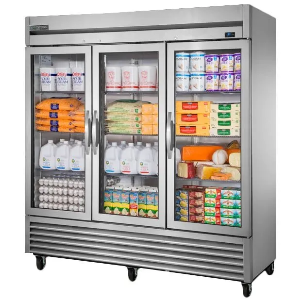 True T-72G-HC~FGD01 78" 3-Section Reach-In Refrigerator w/ 3 Glass Doors, Bottom Mount, Stainless Steel Front-Aluminum Sides