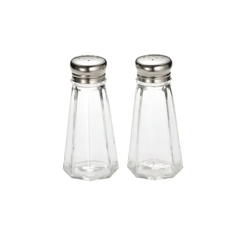 TableCraft Products 156S&P-2 Salt Pepper Shaker, 3 Oz Glass, Stainless Steel Top, Dishwasher Safe