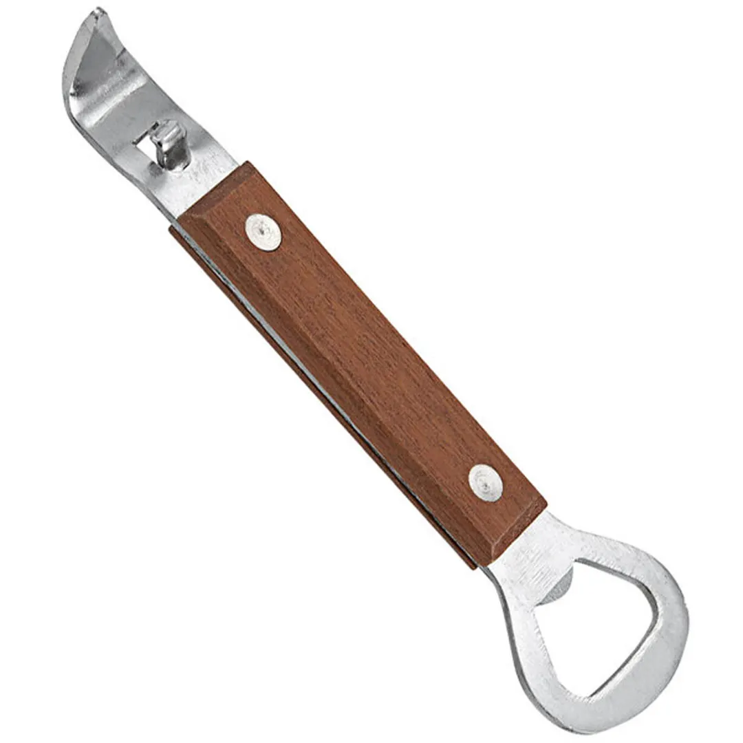 TableCraft Stainless Steel Can Opener Wood Handle Bottle Opener with Magnet