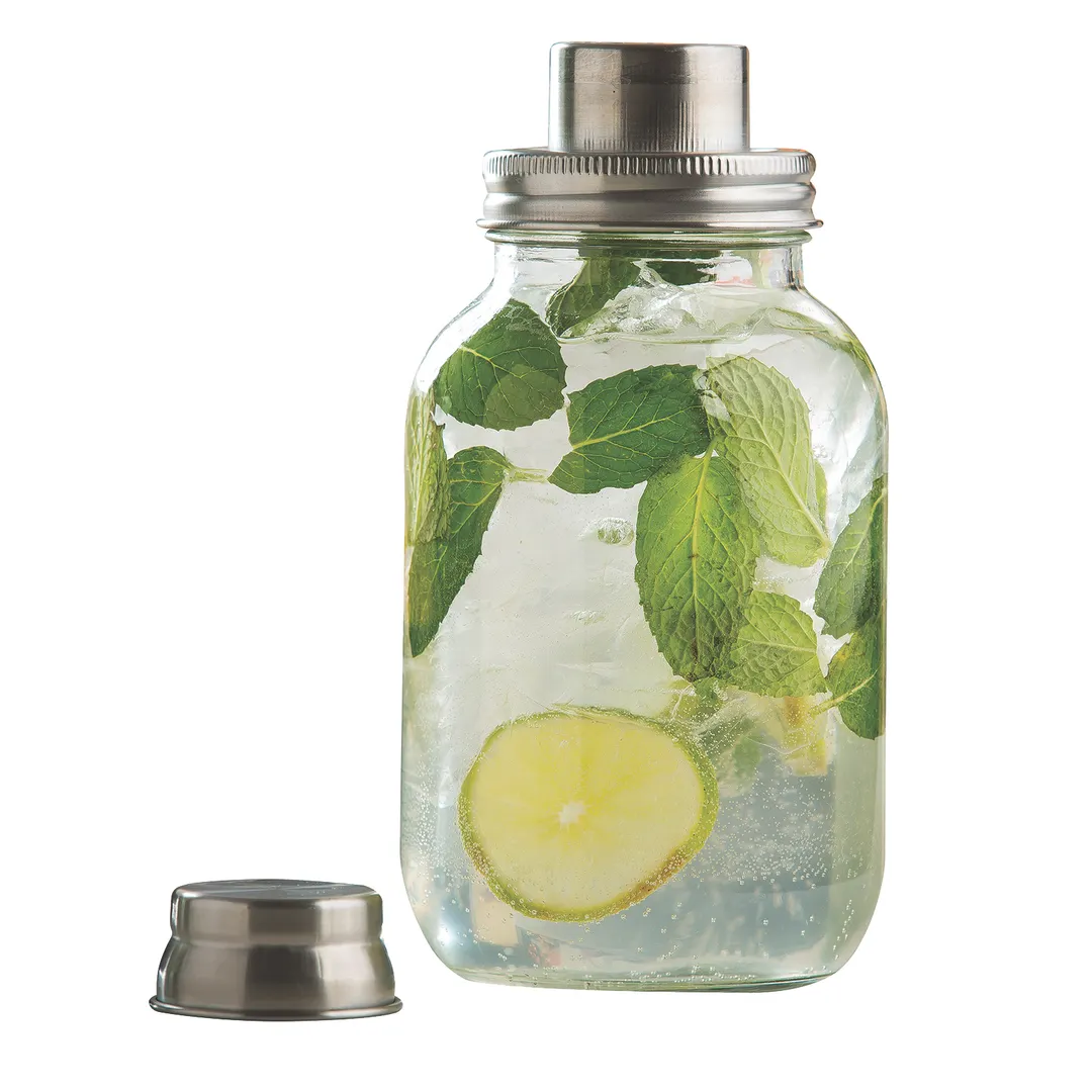 TableCraft Products MJS14 Mason Jar Cocktail Shaker, 14 oz 2‑Pc Set, with 18/8 Steel Top, Safe