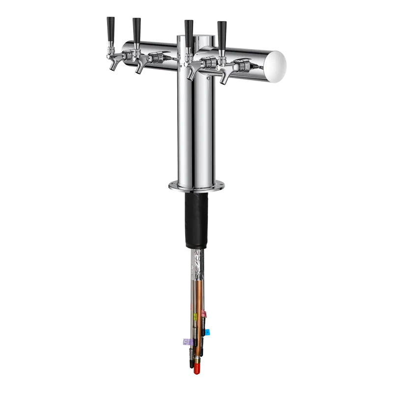 Talos 1045465-00 T-Shaped Draft Beer Tower, Countertop, 4-Tap Glycol-Cooled, Chrome Finish, 12" Tall