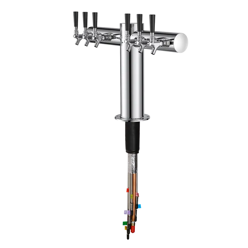 Talos 1045665-00 T-Shaped Draft Beer Tower, Countertop, 6-Tap Glycol-Cooled, 304 Tube, Chrome Finish