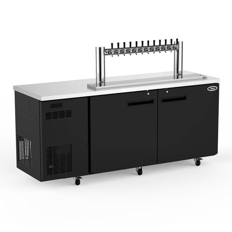 Talos 1080389 Kegerator, 87" Black Beer Cooler, 15 Slim 1/6" Kegs, Air/Water, R134a, Casters