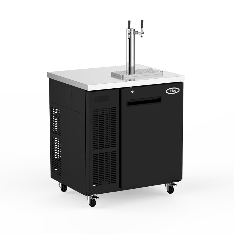 Talos 1080487-75 35" Black Kegerator 4 1/6" Kegs Air‑Cooled Beer Cooler Safety Lock Casters R134a