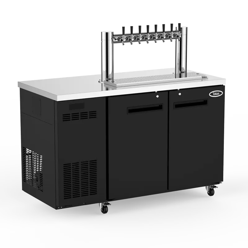 Talos 1080889 Dual Keg Cooler, 61" Black Finish, 5‑8 Slim 1/6" Kegs, Air & Water Cooled, R134a