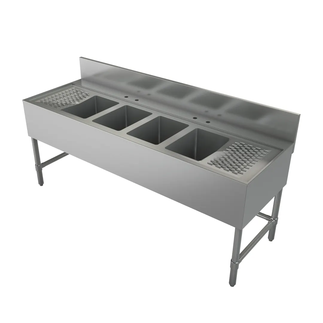 Tarrison TA-BS42472LR 72" Underbar Sink Units, 4 Compartment with 2 Drainboards