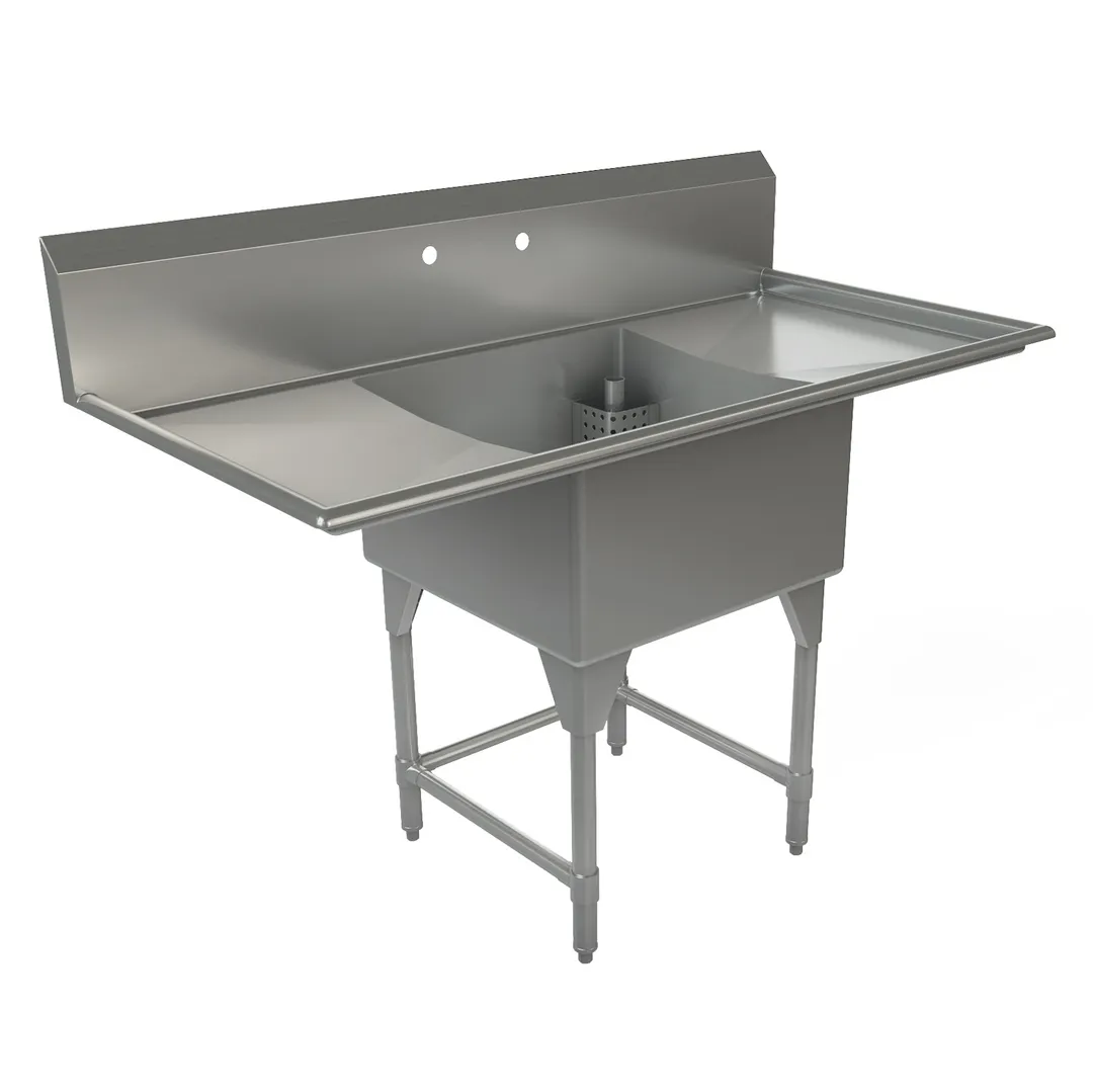 Tarrison TA-CDS124LR-KIT 60" One Compartment Sink, 24"W x 24"L BowlWith 2 Drainboards/18 gauge