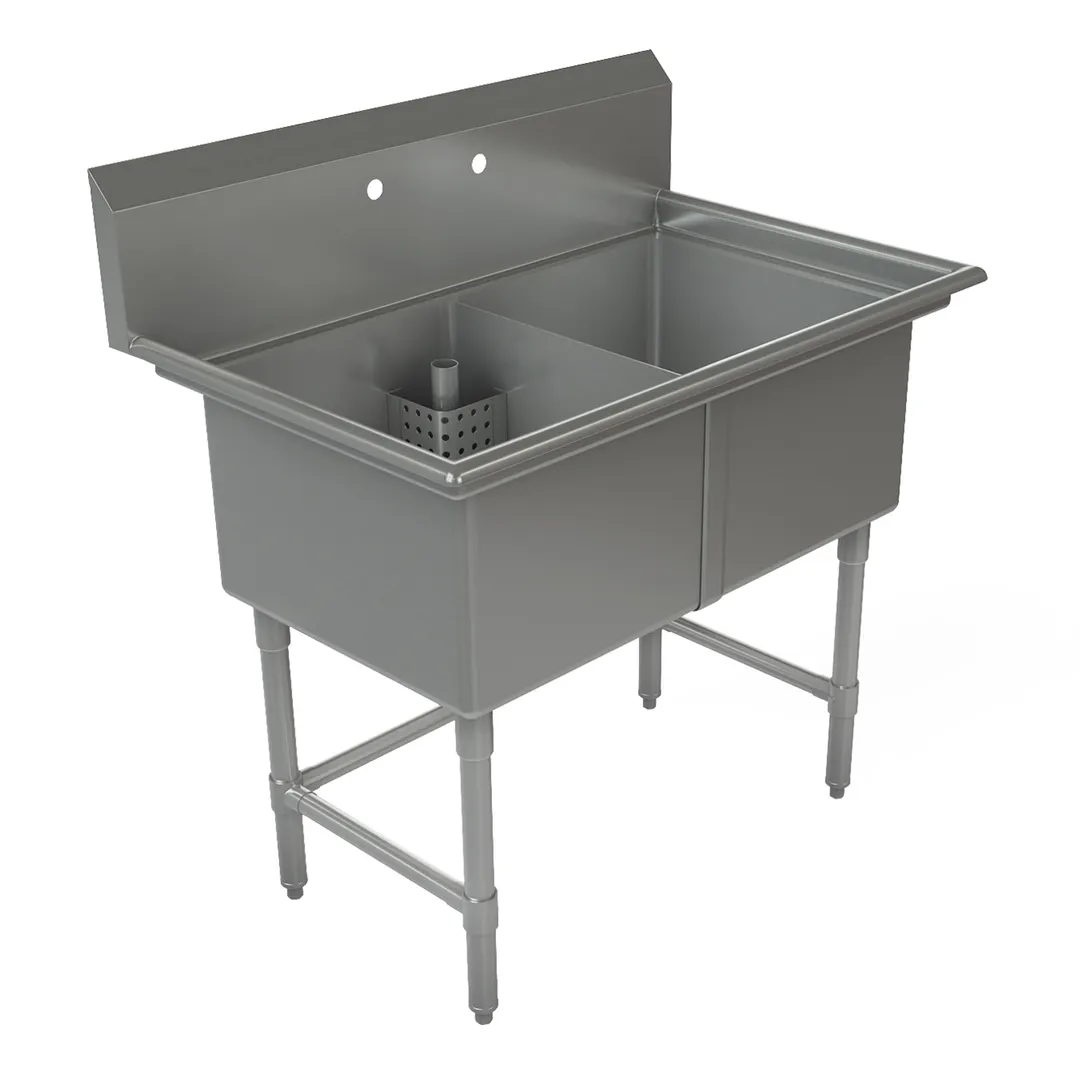 Tarrison TA-CDS218-KIT 42" Two Compartment Sink, 18"W x 21"L Bowl Without Drainboard - 18 Gauge