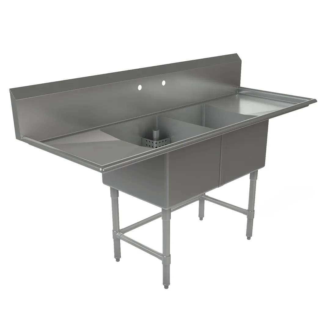 Tarrison TA-CDS218LR-KIT 72" Two Compartment Sink, 18"W x 21"L Bowl With 2 Drainboards- 18 Gauge