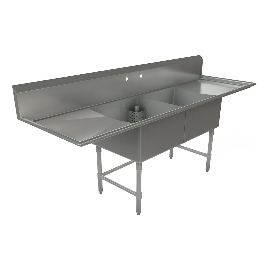 Tarrison TA-CDS224LR-KIT 96" Two Compartment Sink, 24"W x 24"L Bowl With 2 Drainboards-18 Gauge