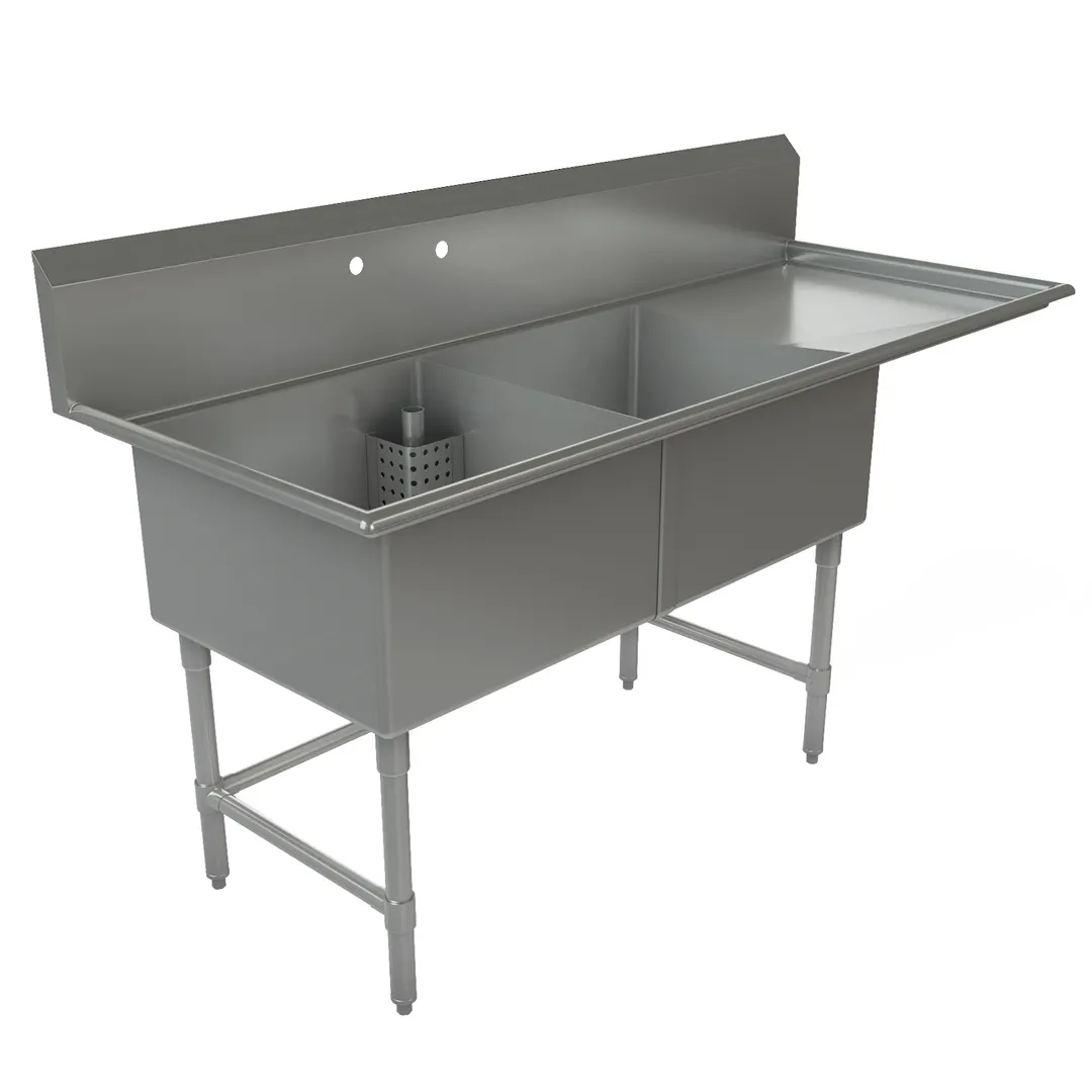 Tarrison TA-CDS224R-KIT 75" Two Compartment Sink, 24"W x 24"L Bowl With Right-Hand Drainboard - 18 Gauge