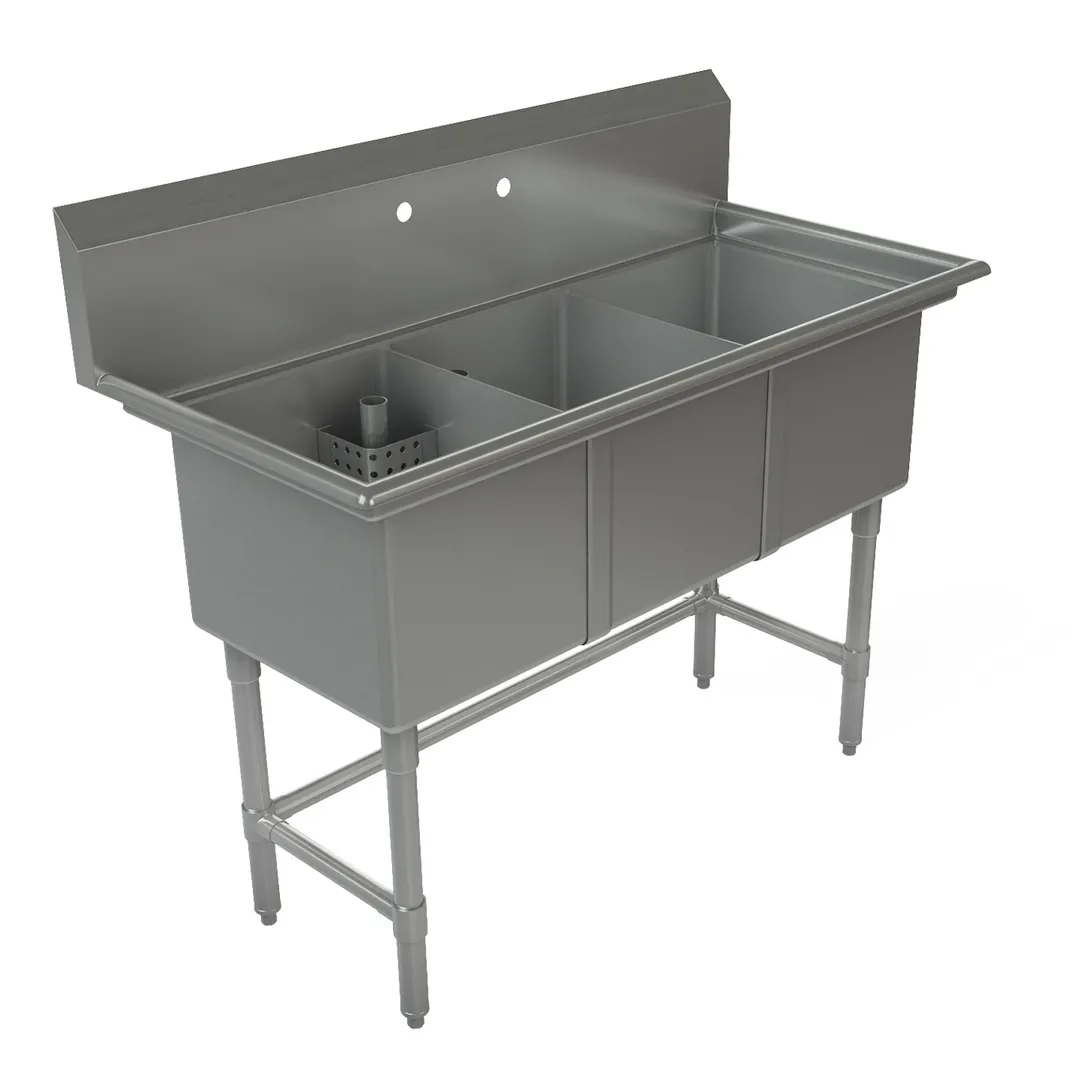 Tarrison TA-CDS315-KIT 51" Three Compartment Sink, 15"W x 18"L Bowl Without Drainboard