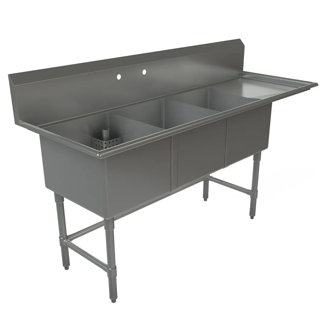 Tarrison TA-CDS318R16-KIT 75" Three Compartment Sink, 18"W x 21"L Bowl With Right-Hand Drainboard