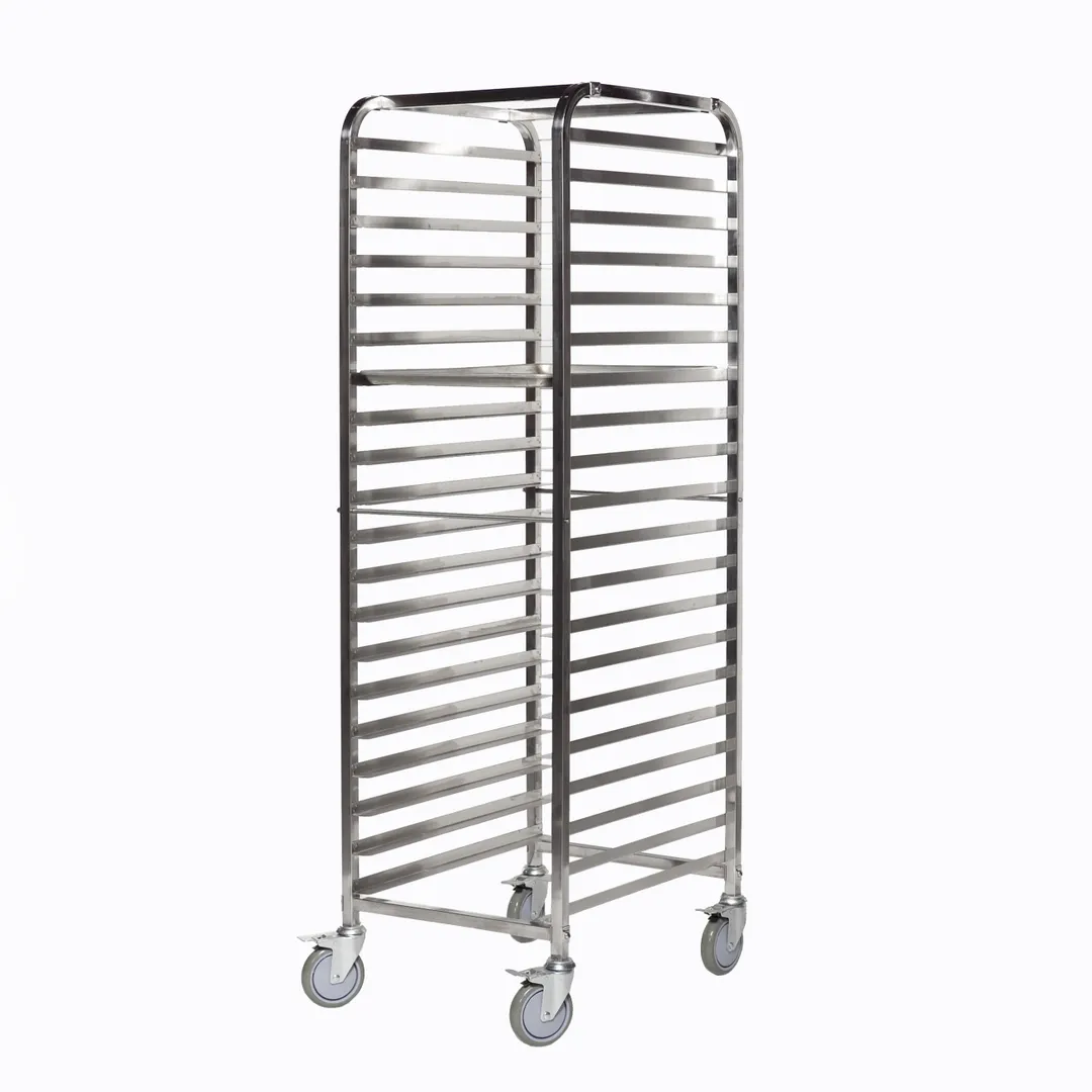Tarrison TA-PRE30S 20 Pan Stainless Steel Mobile End Load Bun / Sheet Pan Rack, Unassembled
