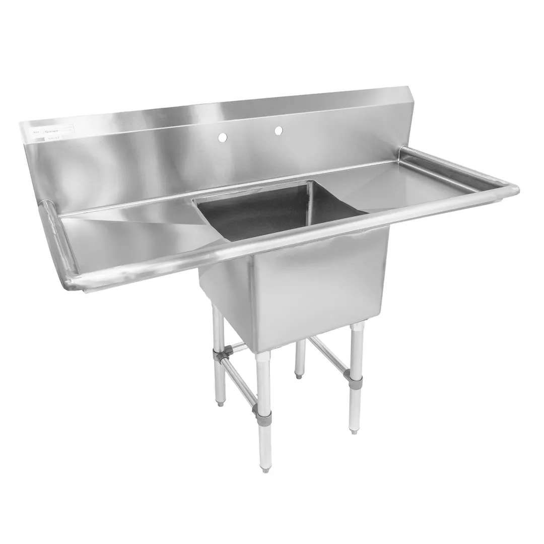 Tarrison TA-PS118LR-KIT 54" One Compartment Sink, 18"W x 18"L Bowl With 2 Drainboards/18 gauge