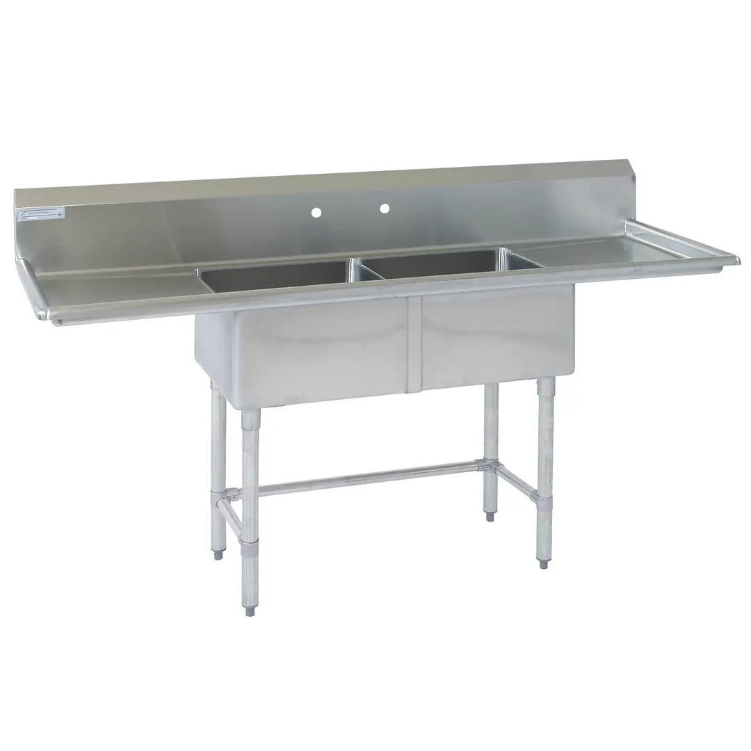 Tarrison TA-PS218LR-KIT 72" Two Compartment Sink, 18"W x 18"L Bowl With 2 Drainboards - 18 Gauge