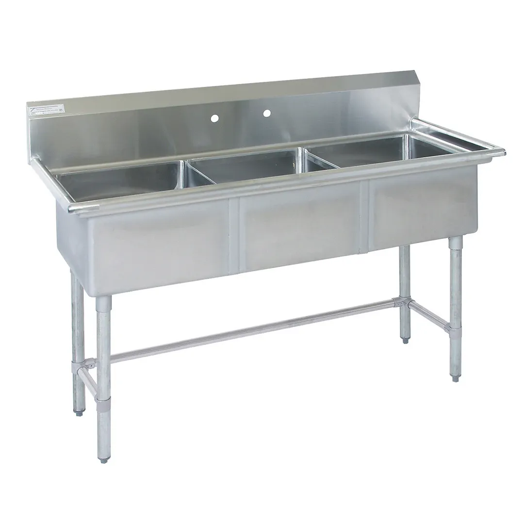 Tarrison TA-PS315-KIT 51" Three Compartment Sink, 15"W x 18"L Bowl Without Drainboard