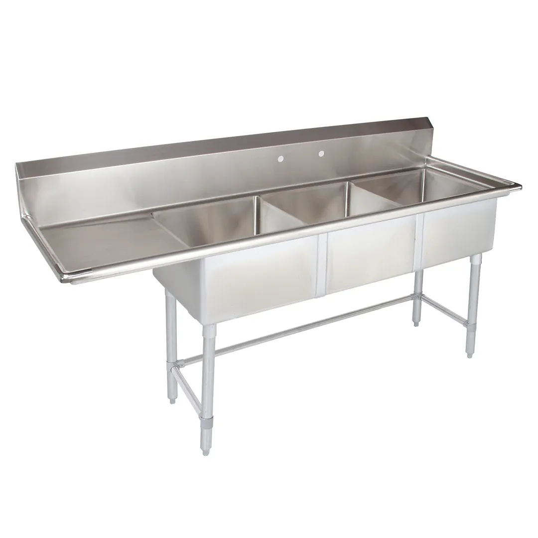 Tarrison TA-PS318L-KIT 75" Three Compartment Sink, 18"W x 18"L Bowl With Left-Hand Drainboard