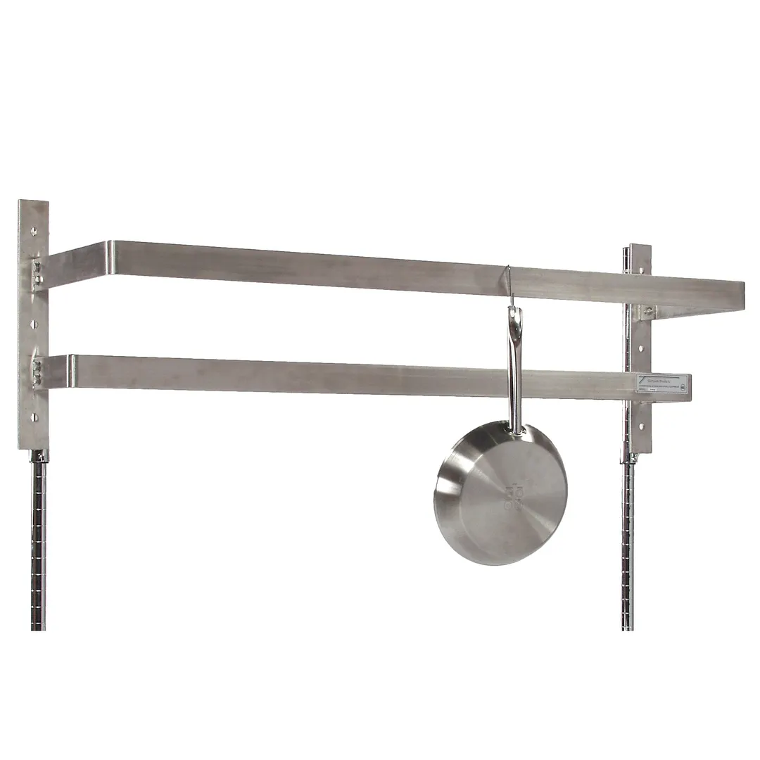 Tarrison TA-WPR72 72" Stainless Steel Double Bar Wall Mounted Pot Rack with 12 Single Hooks