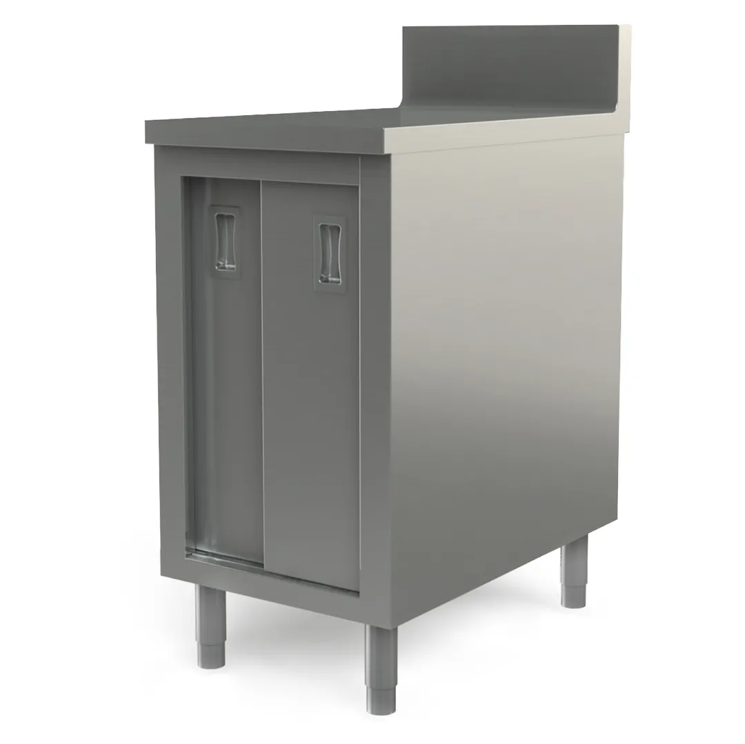 Tarrison TC-C3018B Sliding Door Servery Work Table with Mid-Shelf, 18"W X 30"D / Backsplash