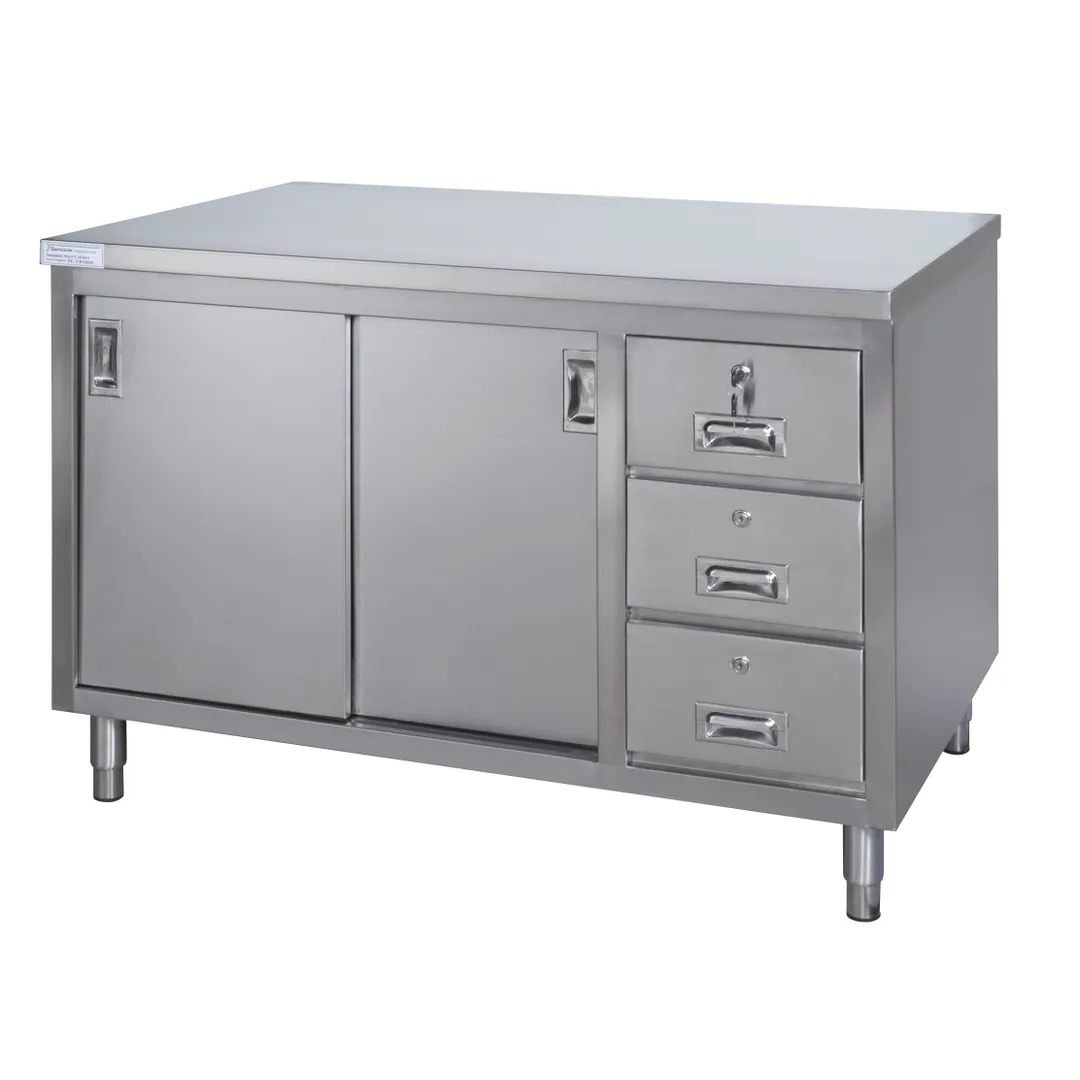 Tarrison TC-C3048D Sliding Door Servery Work Table, Mid-Shelf & Drawers with Locks / 48"W X 30"D