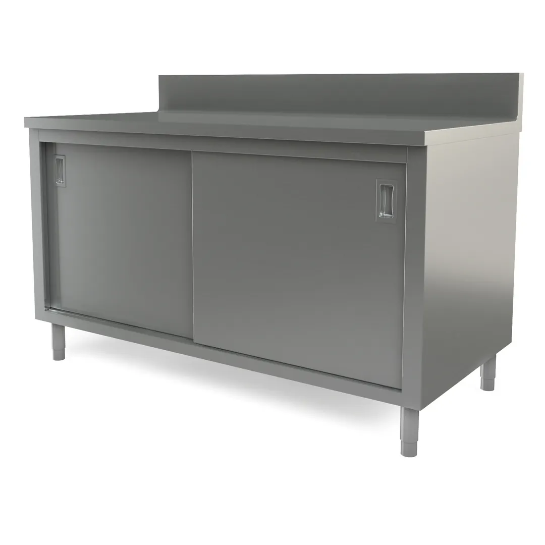 Tarrison TC-C3060B Sliding Door Servery Work Table with Mid-Shelf, 60"W X 30"D / Backsplash