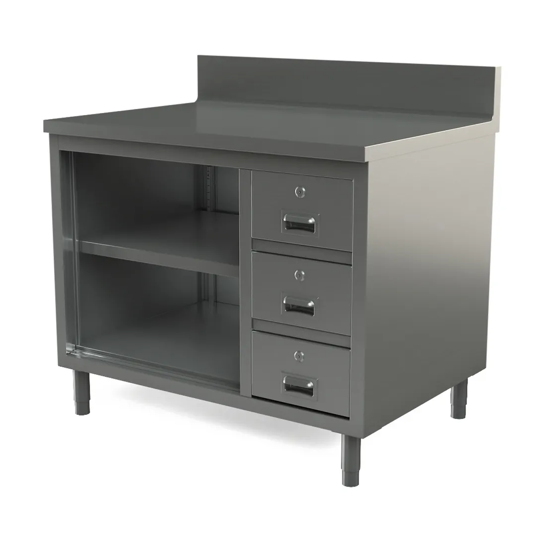 Tarrison TC-CO3042BD-KIT Open Front Work Table with Backsplash, Mid-shelf & Drawer / 42"W x 30"D