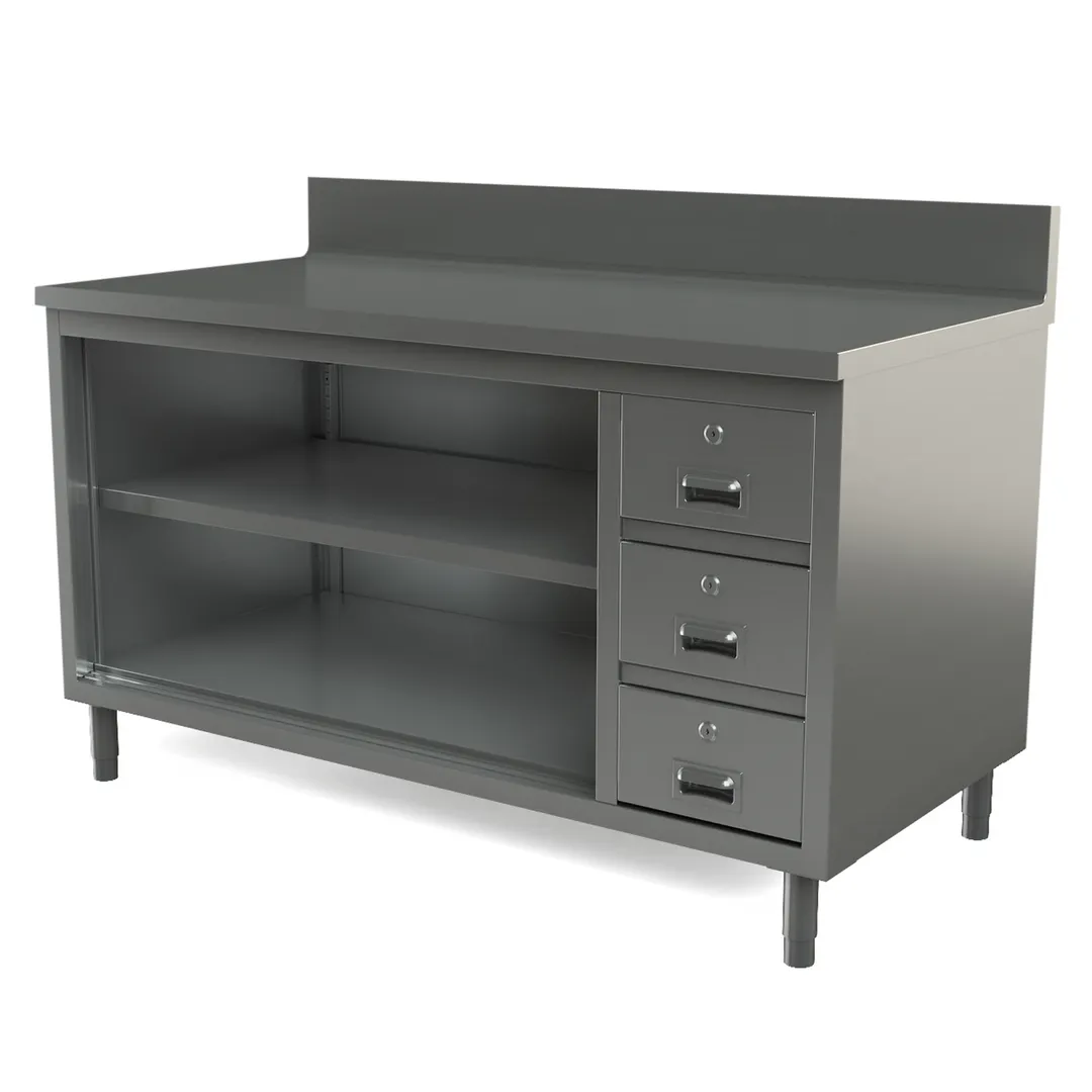 Tarrison TC-CO3060BD-KIT Open Front Work Table with Backsplash, Mid-shelf & Drawer / 60"W x 30"D