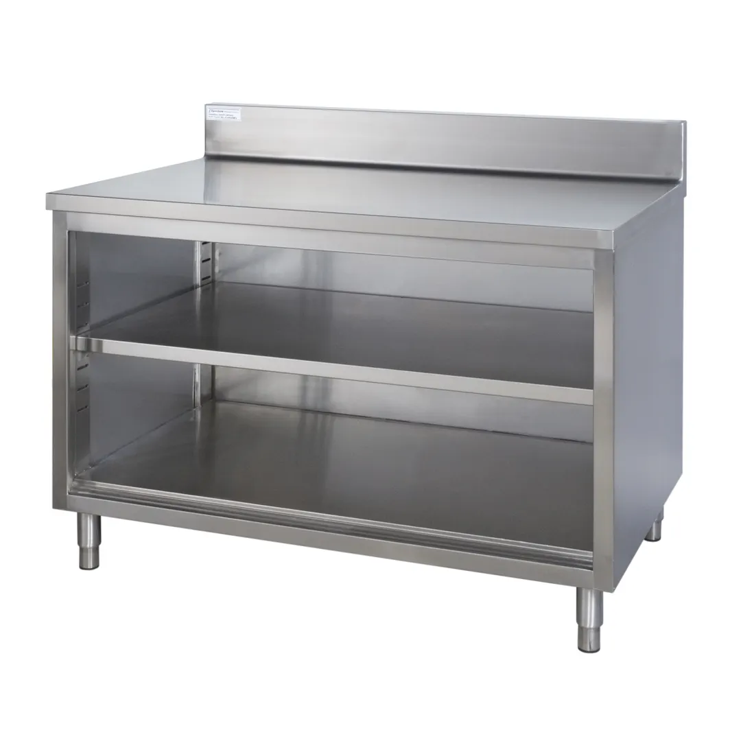 Tarrison TC-CO3084B-KIT Cabinet Base Open Front Work Table with Mid-Shelf & Backsplash, 84"W X 30"D