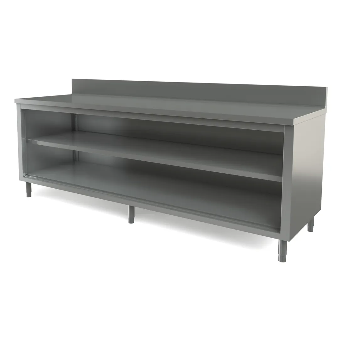 Tarrison TC-CO3096B-KIT Cabinet Base Open Front Work Table with Mid-Shelf & Backsplash, 96"W X 30"D