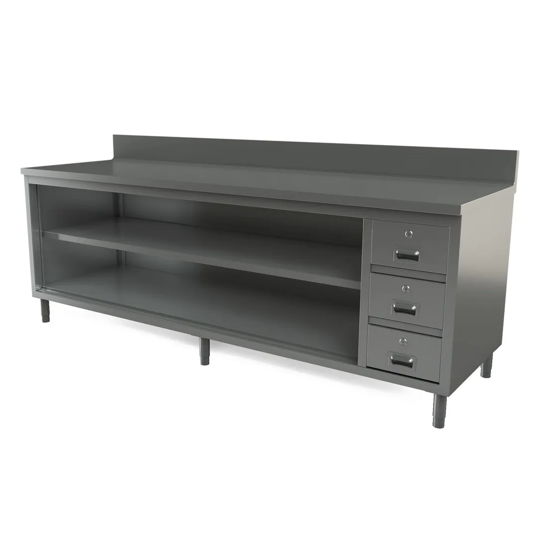 Tarrison TC-CO3096BD-KIT Open Front Work Table with Backsplash, Mid-shelf & Drawer / 96"W x 30"D