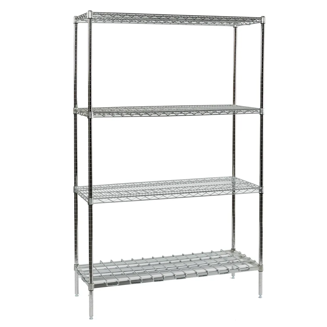 Tarrison TS-18487ZDM-KIT 4 Shelf Clear Epoxy Coated Wire Starter Shelving Unit - 48" x 18" x 74"