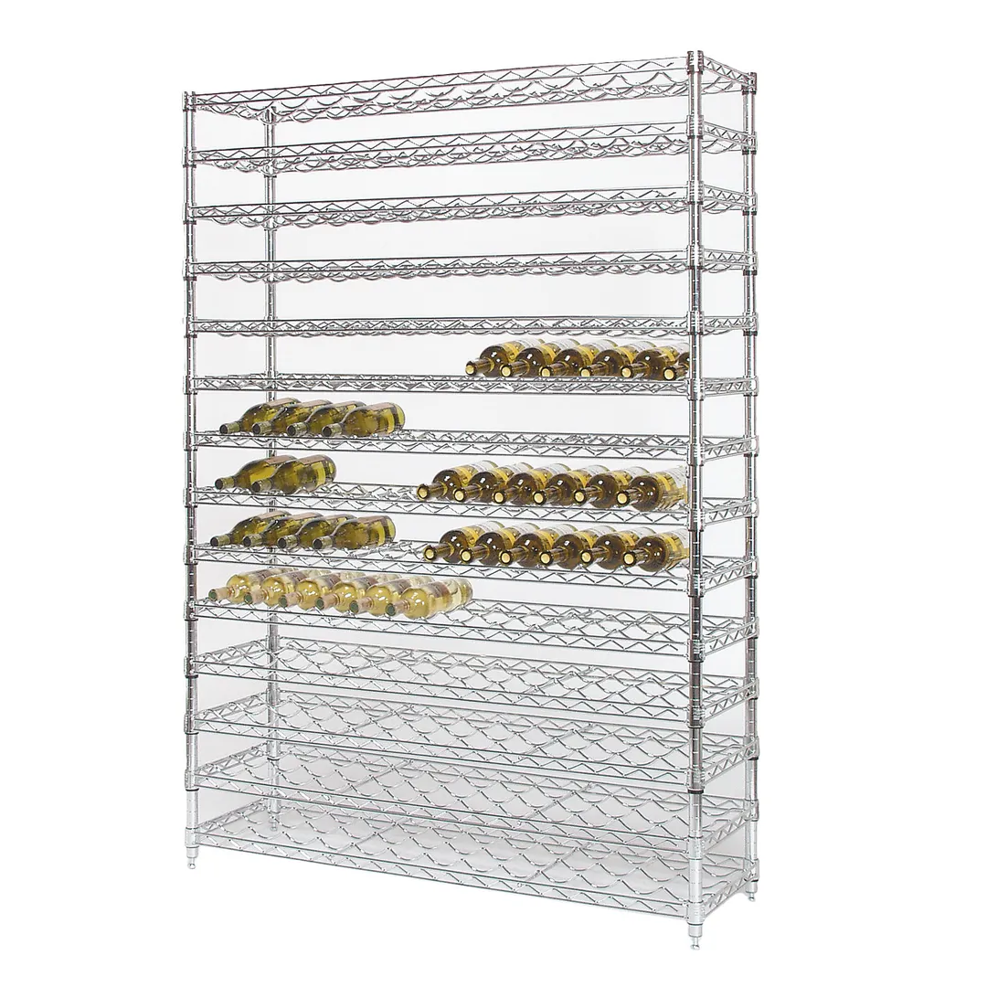Tarrison TS-WR1448C5-KIT 108-Bottle Chrome 9-Shelf Wine Bottle Display Rack - 48" x 14" x 54"