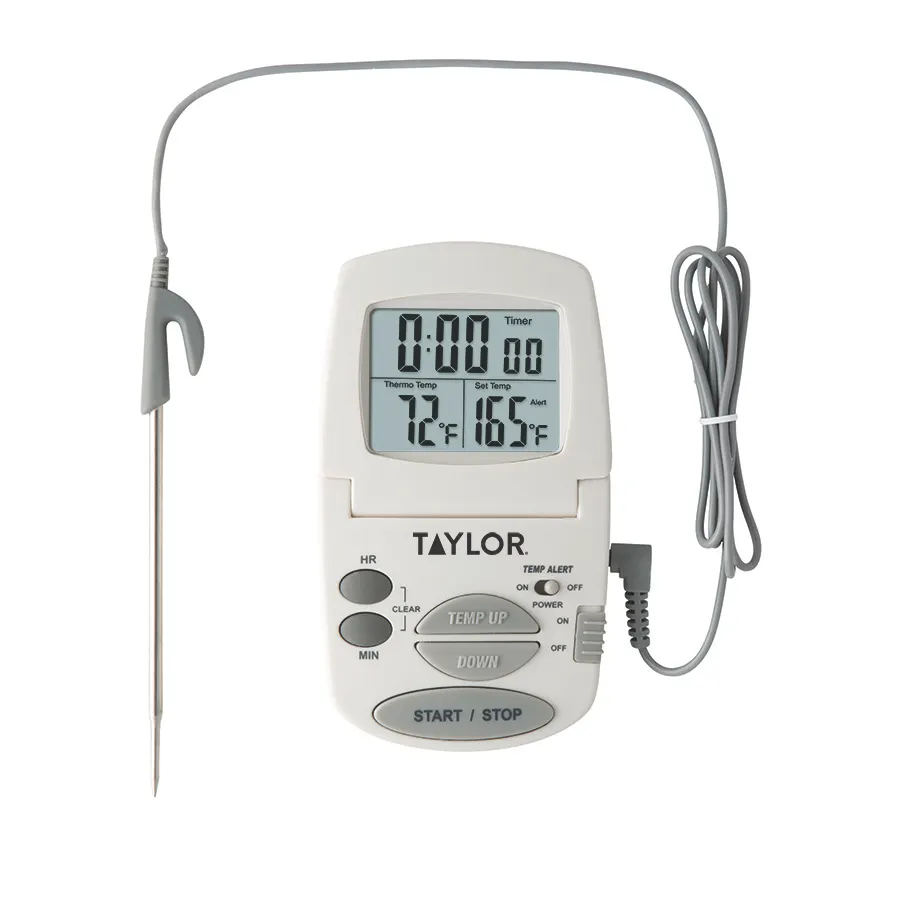 Taylor Precision 1470FS Thermometer & Timer, 32°‑392°F, 1.5mm Steel Probe, 4‑ft Cord, Magnet Mount