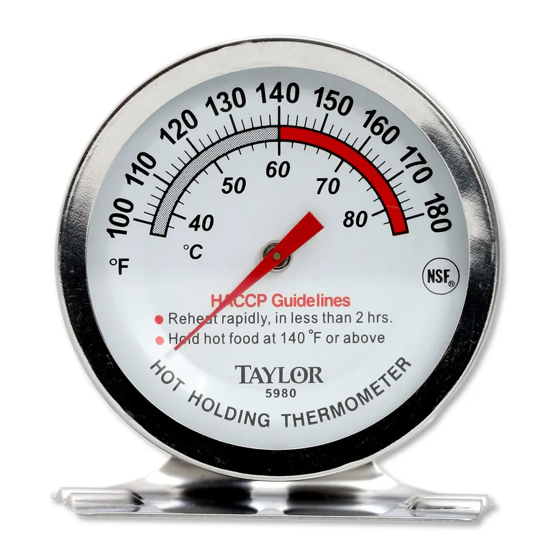 Taylor Precision 5980N Hot Holding Thermometer, 2" Dial, Stainless Steel Casing, 100°F to 180°F
