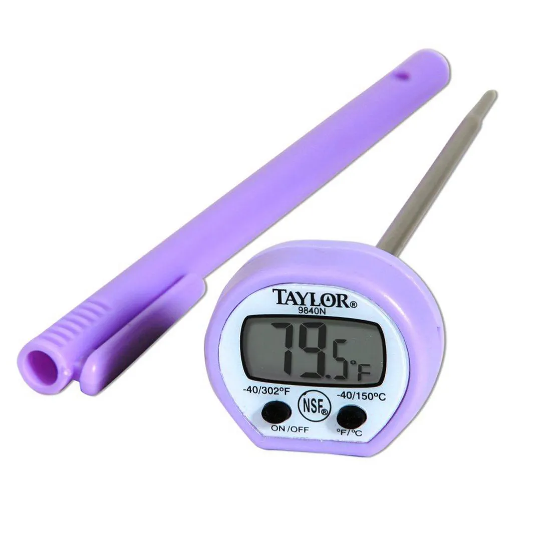 Taylor Precision 9840PRN Pocket Allergen Thermometer, -40° to 302°F, 0.3" LCD, 5" Stem, Purple