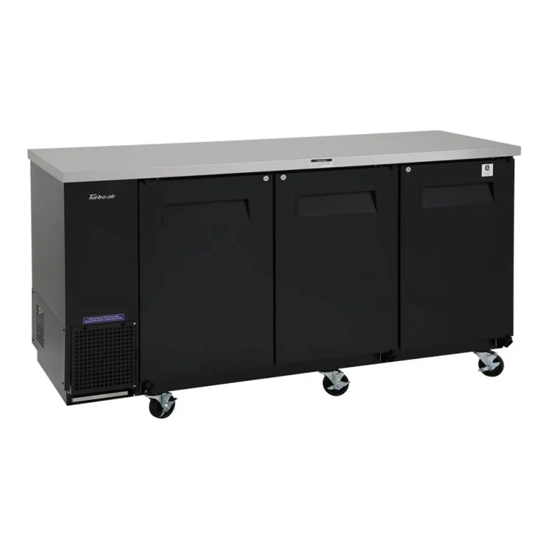 Turbo Air TBB-24-72SBD-N6 73" Three Section Back Bar Cooler with Solid Door, 20.62 cu. ft.