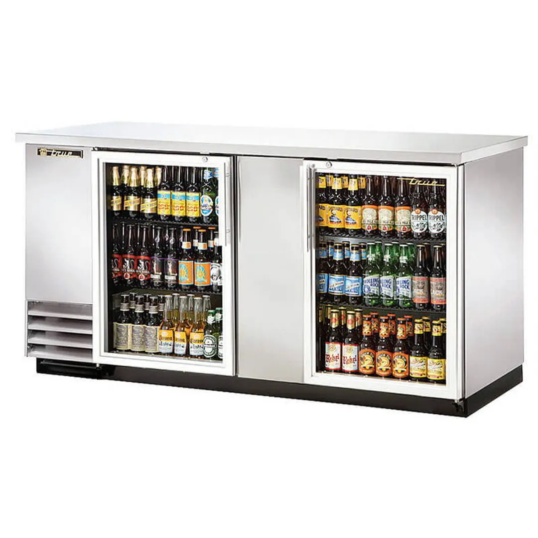 True TBB-3G-S-HC-LD 69" Two Glass Swing Door Stainless Steel Back Bar Cooler with LED