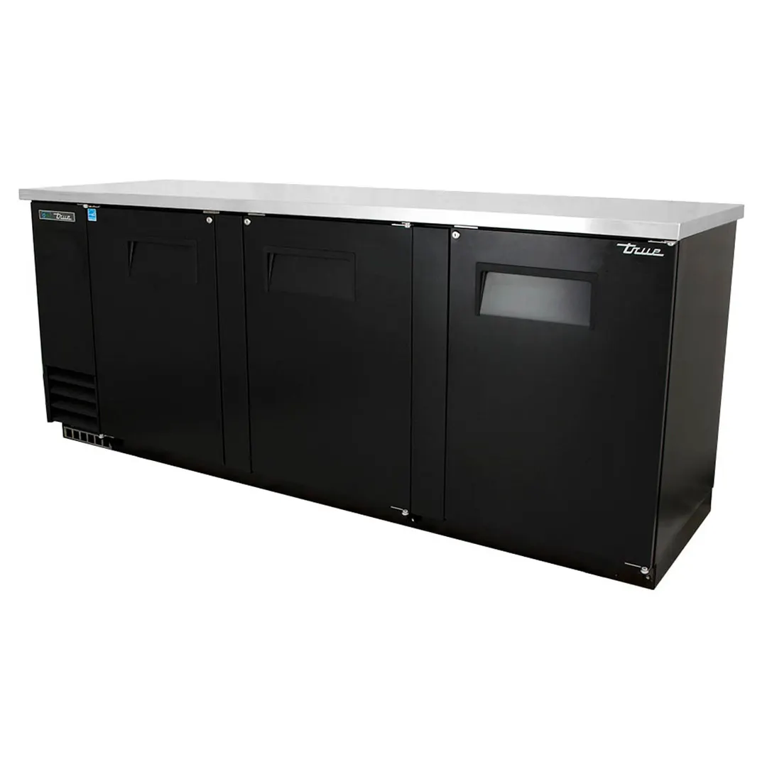 True TBB-4-HC 90" Three Solid Swing Door Back Bar Cooler with Hydrocarbon Refrigerant