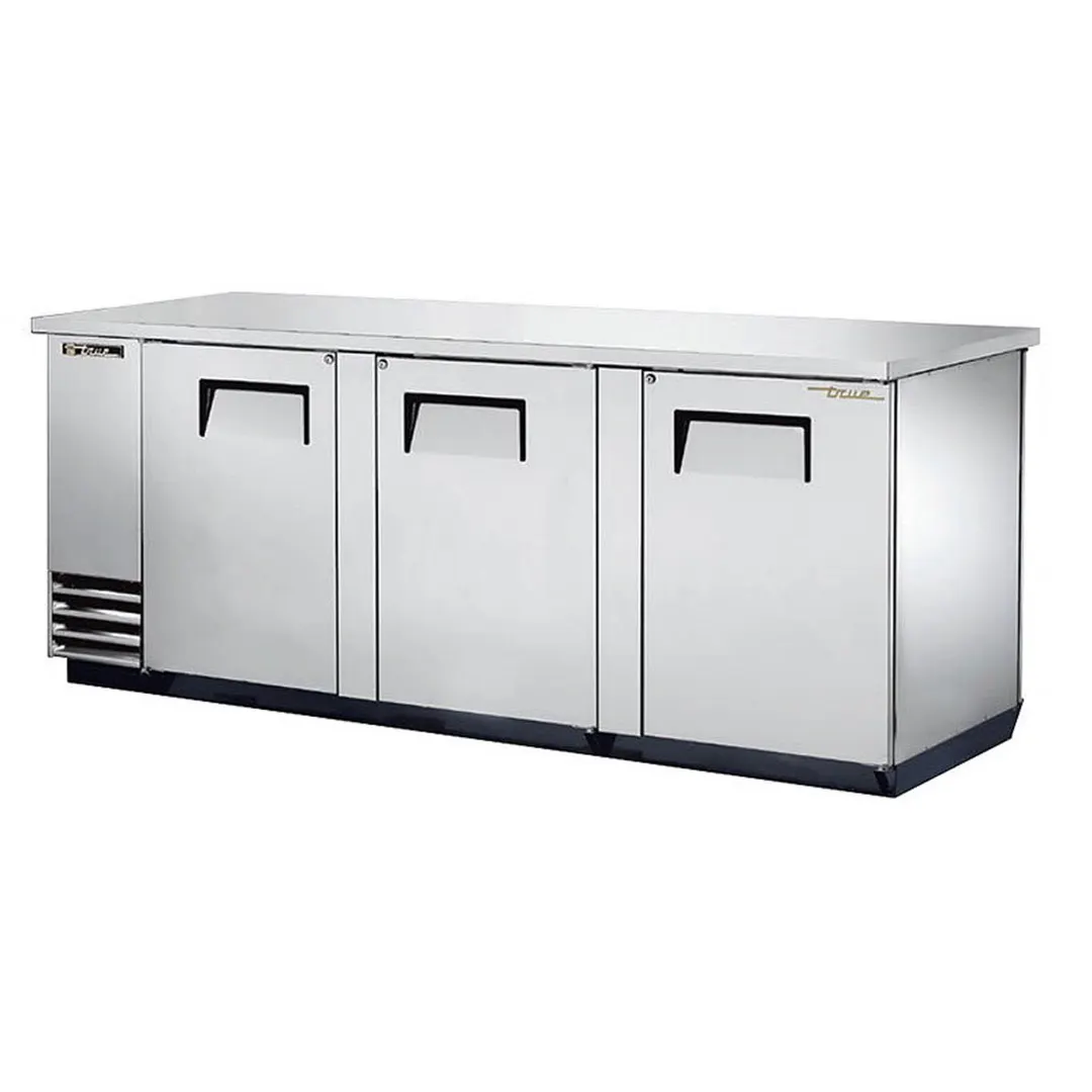 True TBB-4PT-S 90" 6 Solid Swing Door Stainless Steel Pass-Thru Back Bar Cooler, Three Section