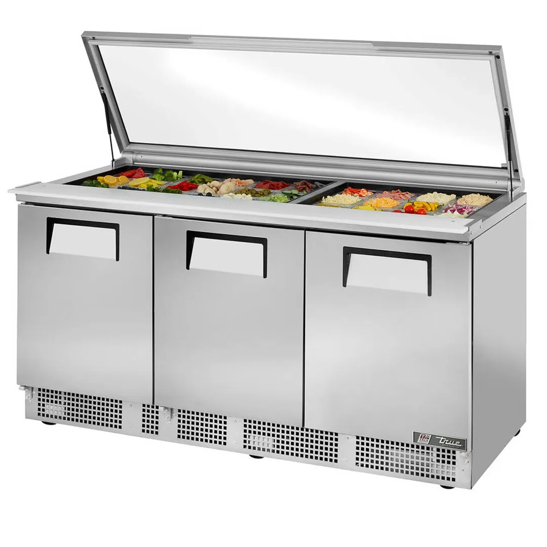 True TFP-72-30M-HC~FGLID 72" Mega Top Sandwich/Salad Prep Table w/ 3 Doors, 30 Pans