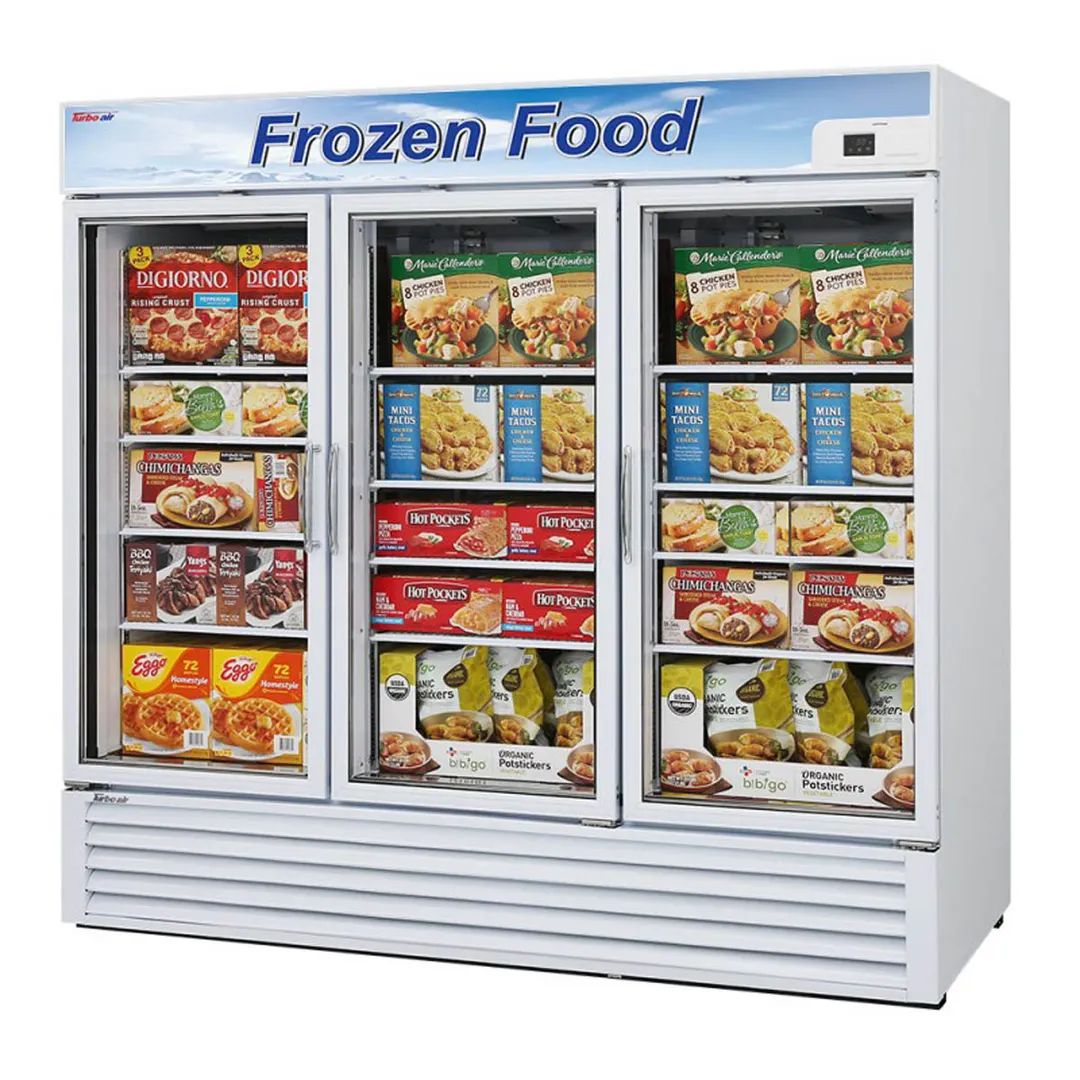 Turbo Air TGF-72FB-N 81" 3 Glass Door Freezer Merchandiser, White or Black, 58.45 cu. ft.
