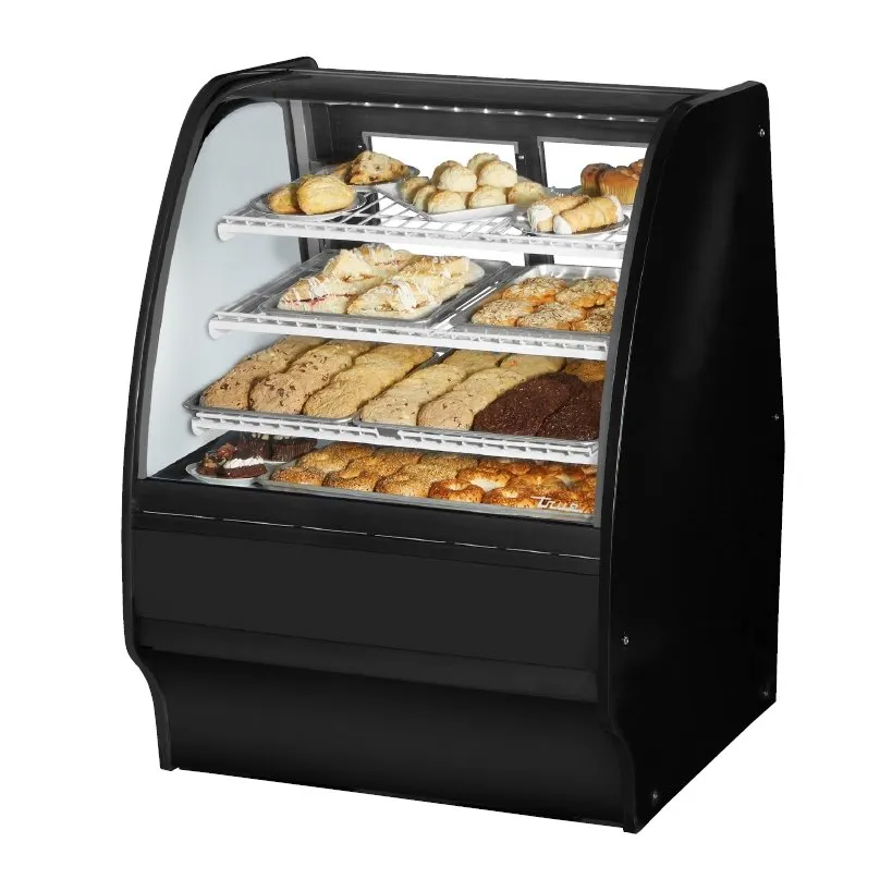 True TGM-DC-36-SC/SC-S-W 36" Curved Glass Solid Colored End Dry Bakery Merchandiser