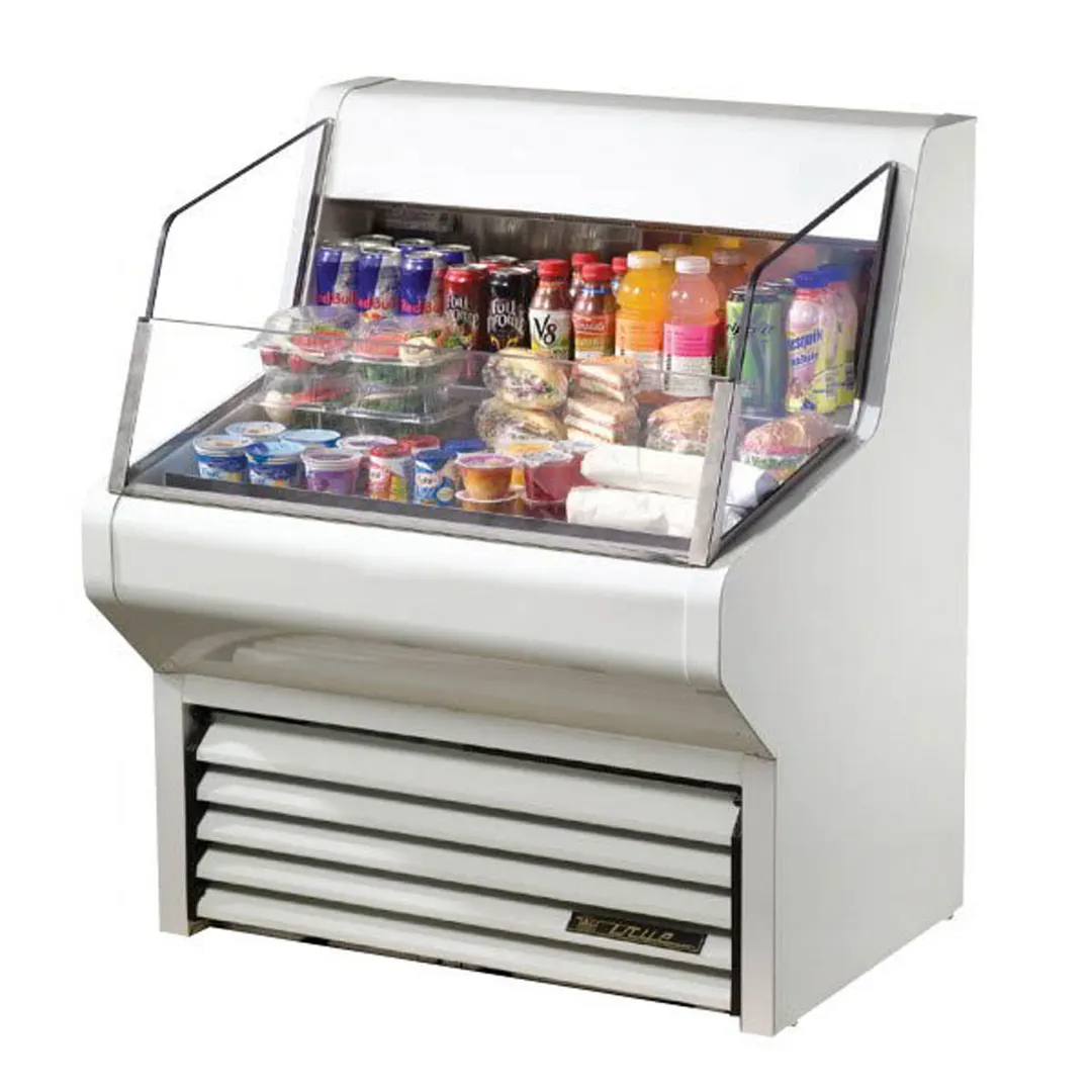True THAC-36-LD 36" Horizontal Air Curtain Merchandiser in White, Self Contained, 3 Shelves
