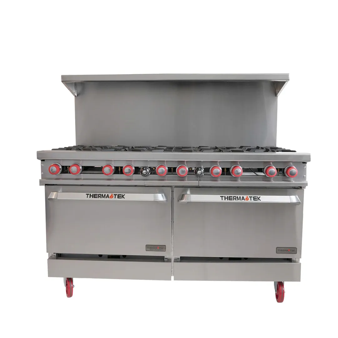 Therma-Tek TMD60-10-2 60" Gas Restaurant Range w/ (10) Open Burners, (2) Standard Ovens, 360.000 BTU