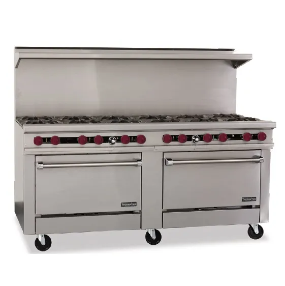 Therma-Tek TMD72-12-0 72" Gas Restaurant Range w/ (12) Open Burners, (2) Cabinet Bases, 360.000 BTU
