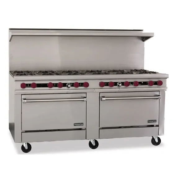 Therma-Tek TMD72-12-2 72" Gas Restaurant Range w/ (12) Open Burners, (2) Standard Ovens, 420.000 BTU