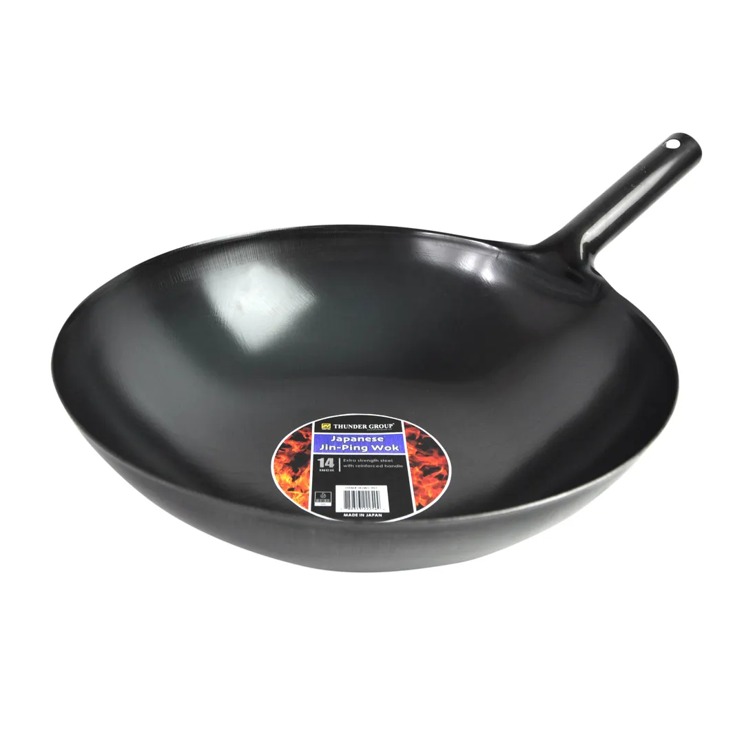 Thunder Group IRJWC301 Japanese Jin-Ping Wok, 14" Dia., 4-3/8" Deep With 5-1/2" Of Reinforced Sandwiched Welding
