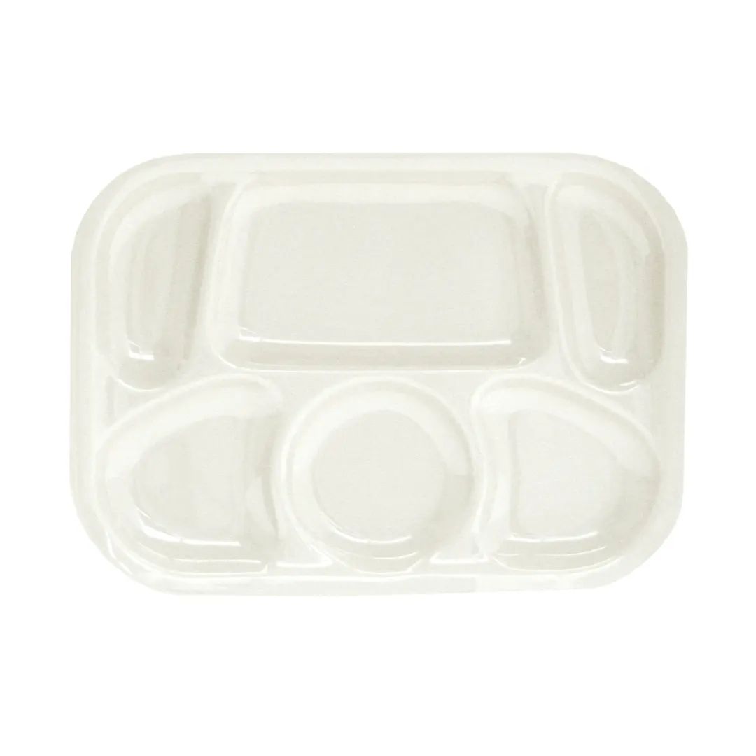 Thunder Group ML803W White Compartment Tray, 13" X 9.5", 6 Compartments, Break-Resistant - Dozen
